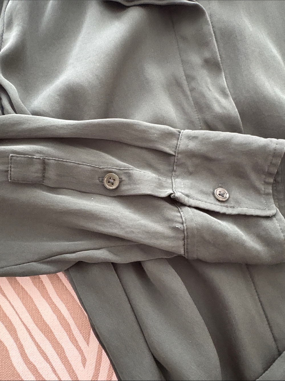 QUINCE forest green silk shirt dress - Picture 7 of 11
